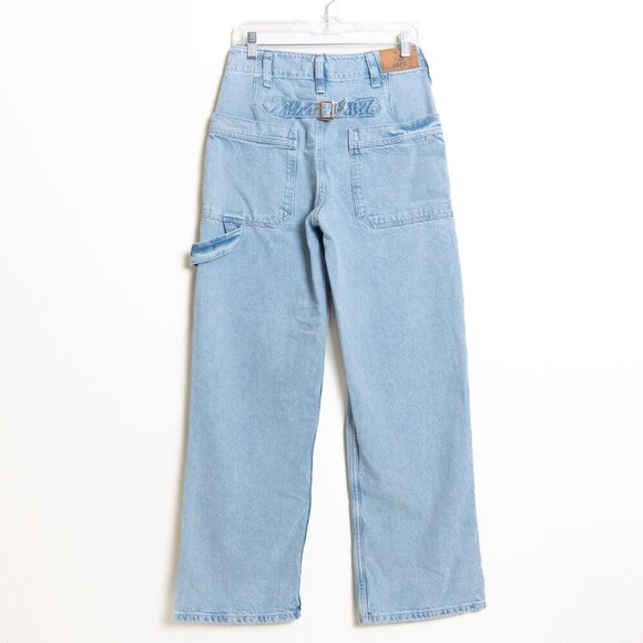 Free People Wide Leg Jeans Carpenter Light Wash High Waist Relaxed Utility NEW - Picture 2 of 16